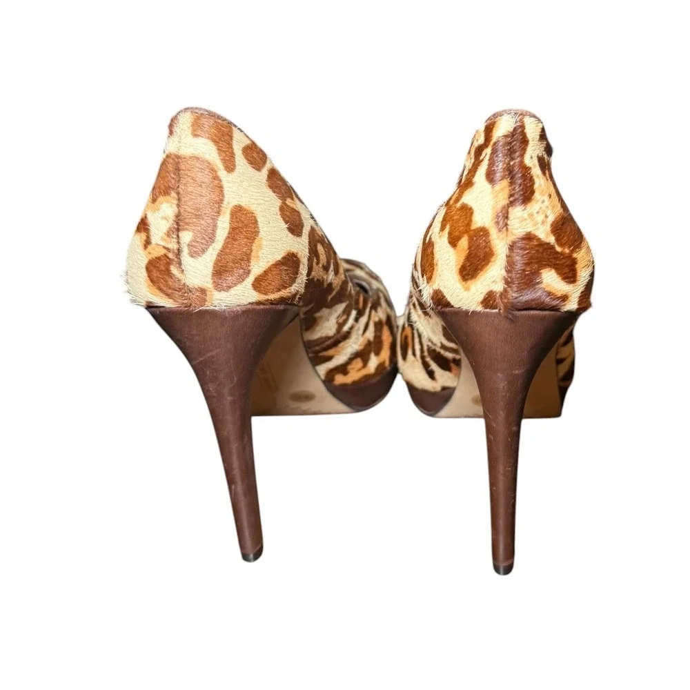 Vince Camuto Leopard Print Calf Hair‎ Platform Pumps Brown Tan Size 7B 37